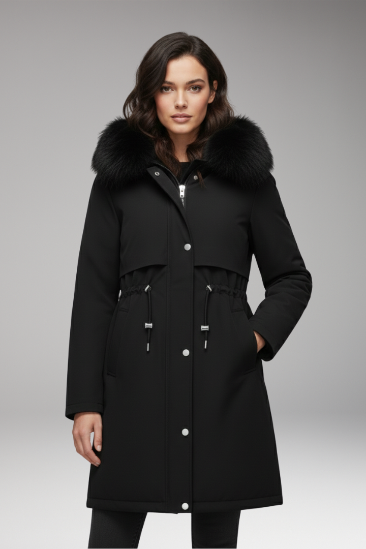Women’s Jacket with Faux-Fur Collar and Adjustable Waist