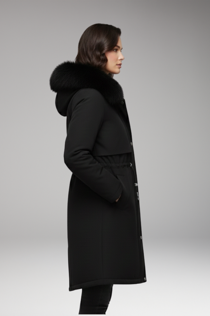 Women’s Jacket with Faux-Fur Collar and Adjustable Waist