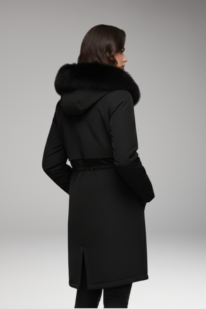 Women’s Jacket with Faux-Fur Collar and Adjustable Waist