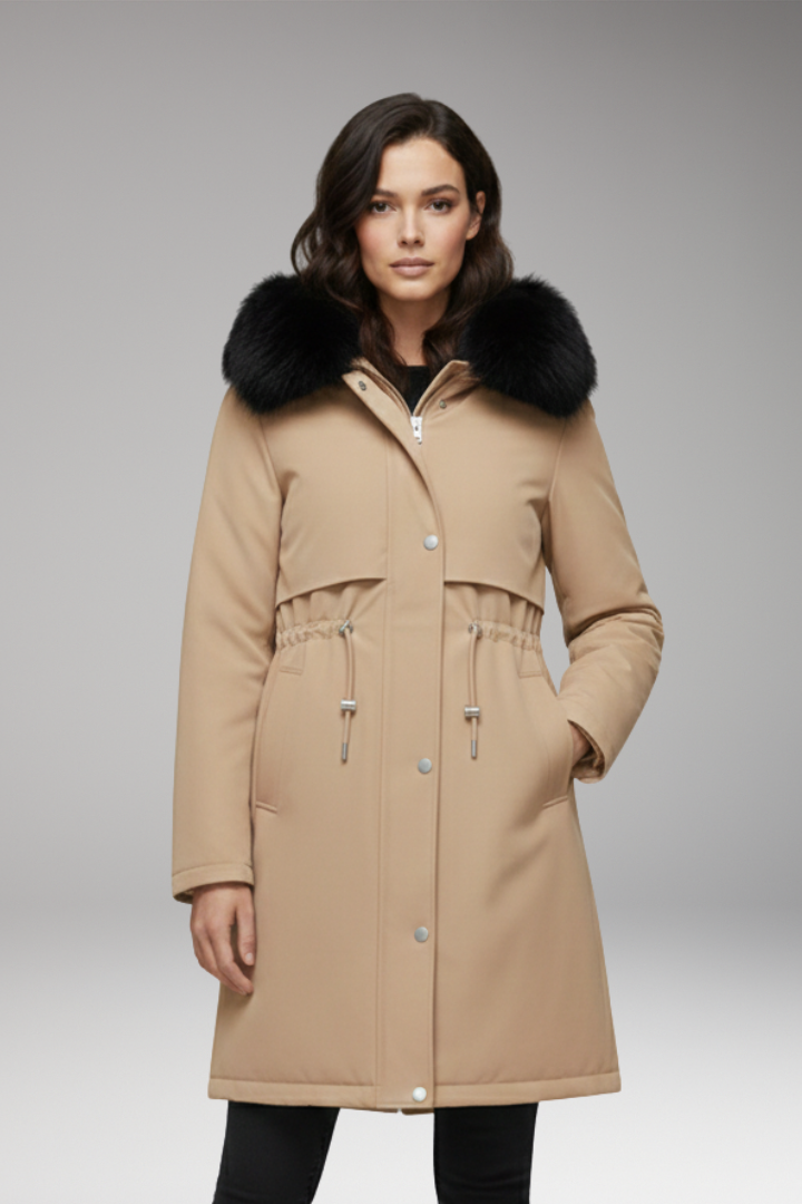 Women’s Jacket with Faux-Fur Collar and Adjustable Waist