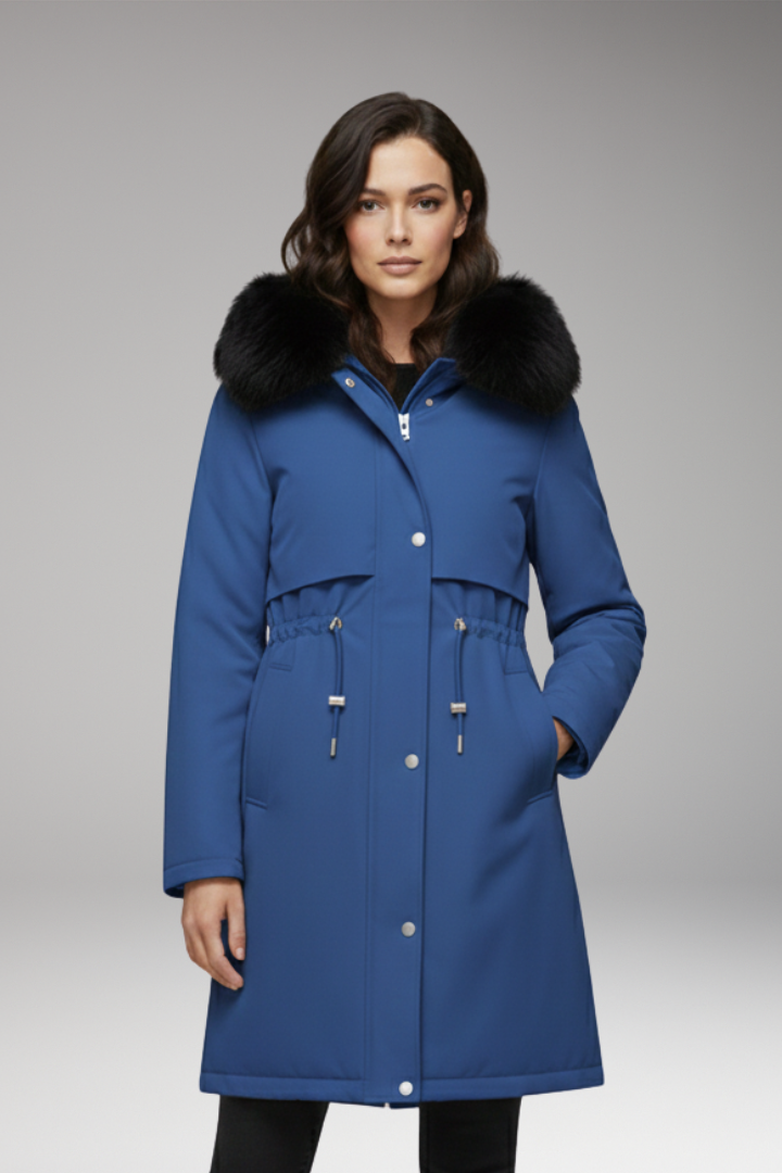 Women’s Jacket with Faux-Fur Collar and Adjustable Waist