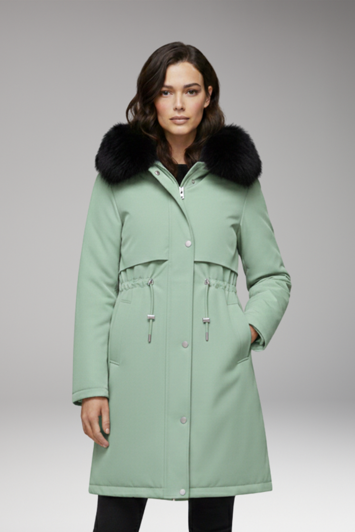 Women’s Jacket with Faux-Fur Collar and Adjustable Waist