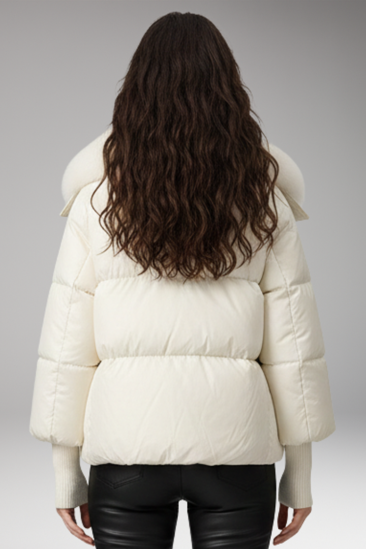 Women’s Jacket with Faux Fur Collar and Quilted Surface