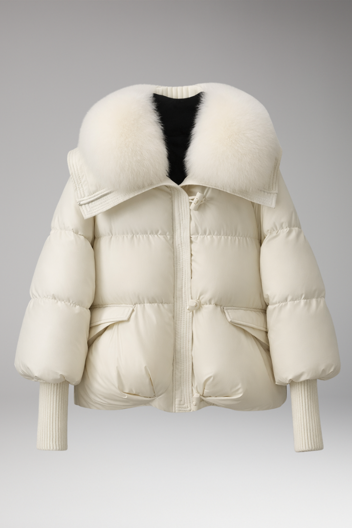 Women’s Jacket with Faux Fur Collar and Quilted Surface
