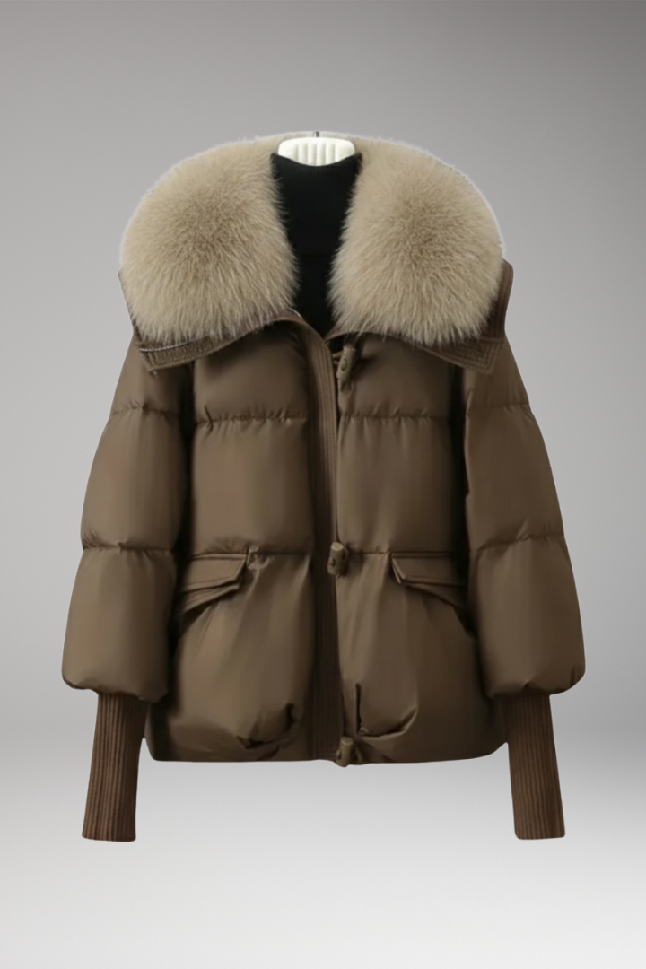 Women’s Jacket with Faux Fur Collar and Ribbed Cuffs