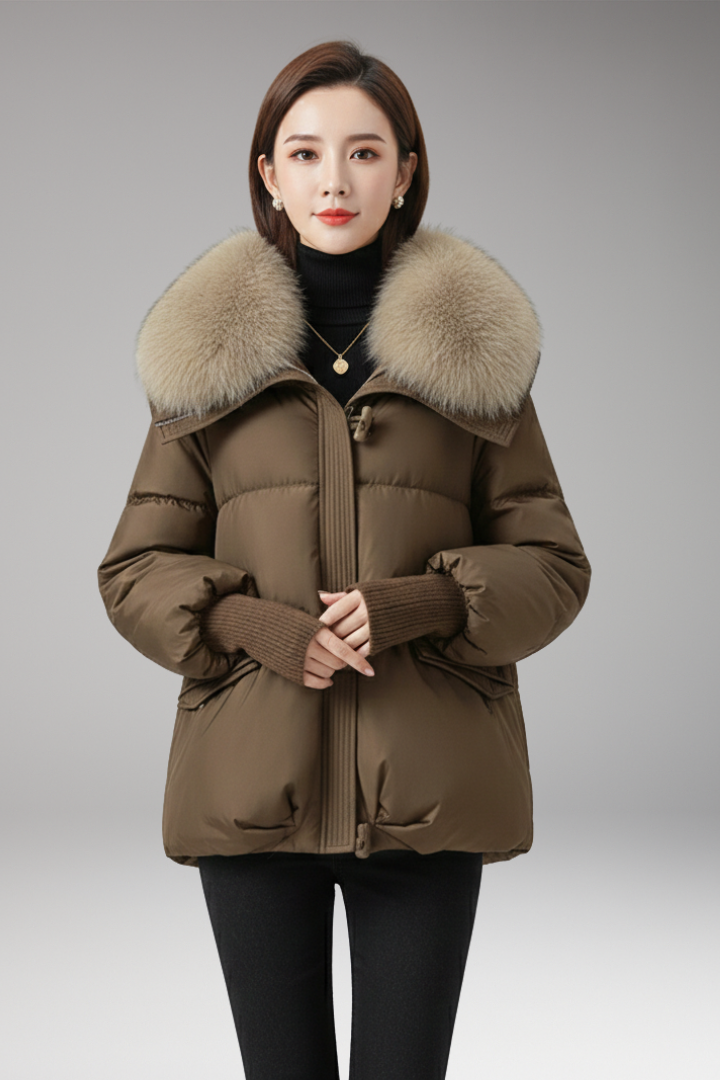 Women’s Jacket with Faux Fur Collar and Ribbed Cuffs
