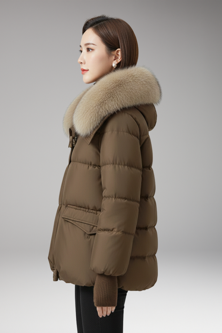 Women’s Jacket with Faux Fur Collar and Ribbed Cuffs