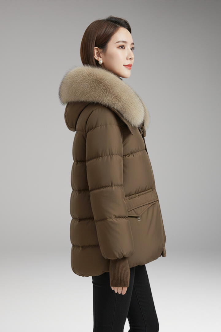 Women’s Jacket with Faux Fur Collar and Ribbed Cuffs
