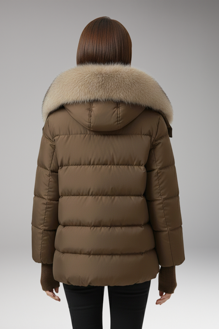 Women’s Jacket with Faux Fur Collar and Ribbed Cuffs