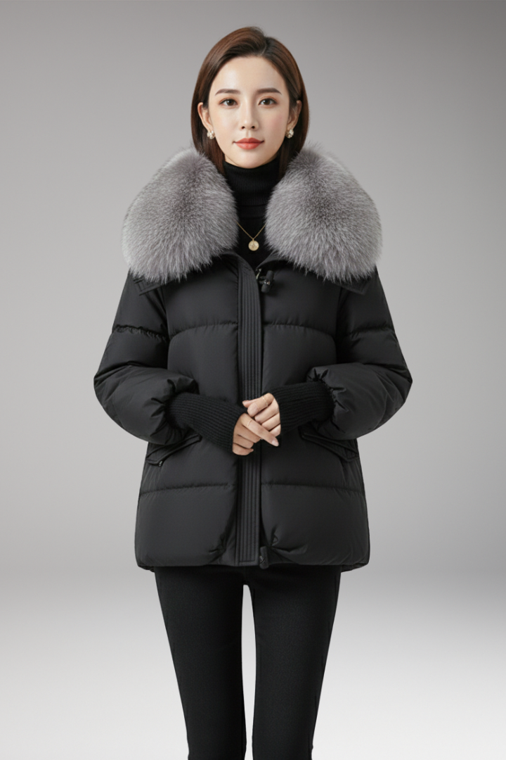 Women’s Jacket with Faux Fur Collar and Ribbed Cuffs