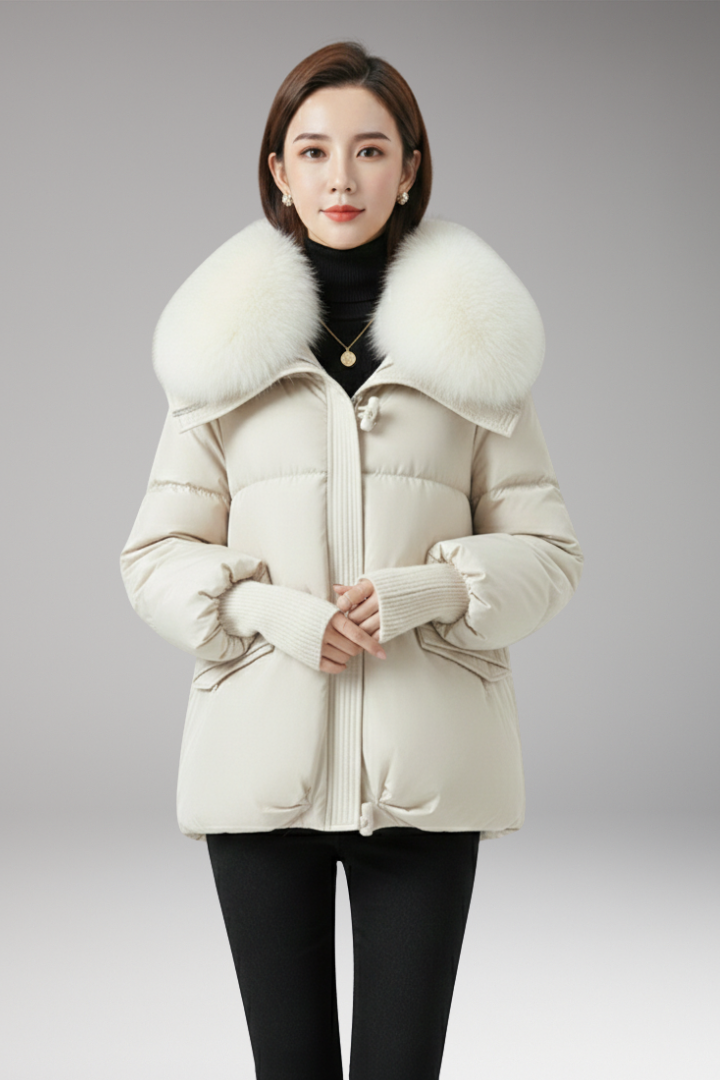 Women’s Jacket with Faux Fur Collar and Ribbed Cuffs