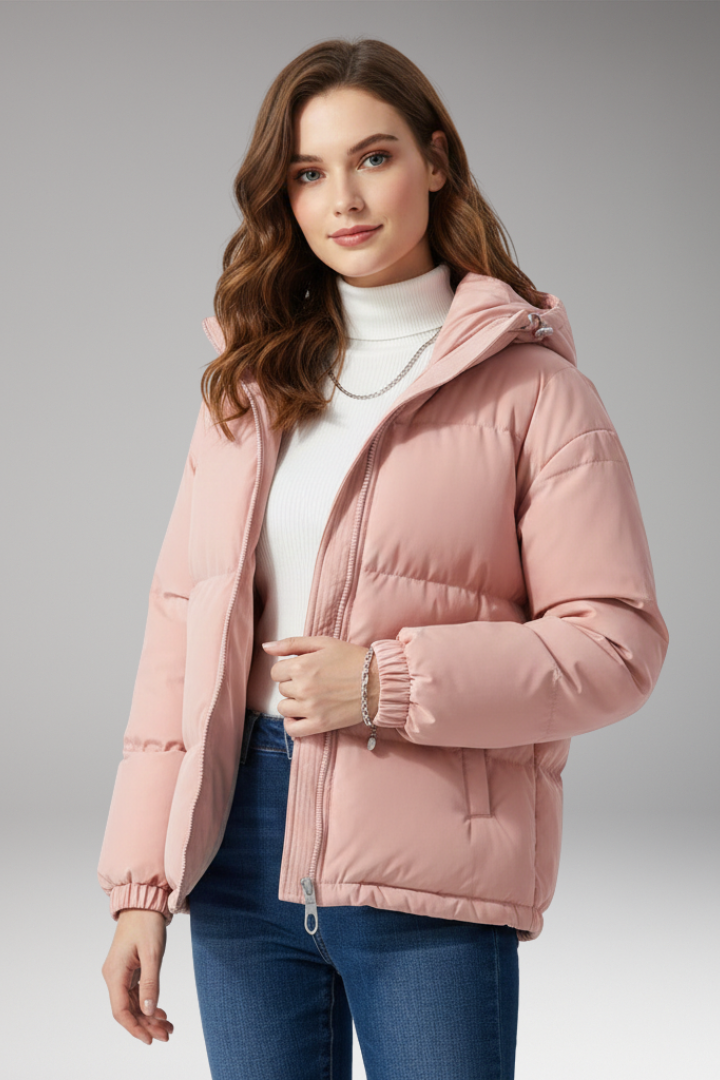 Women’s Jacket with Hood and Stitched Surface