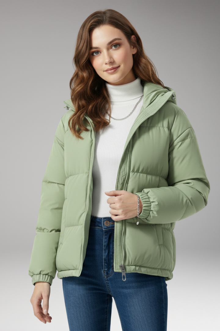 Women’s Jacket with Hood and Stitched Surface