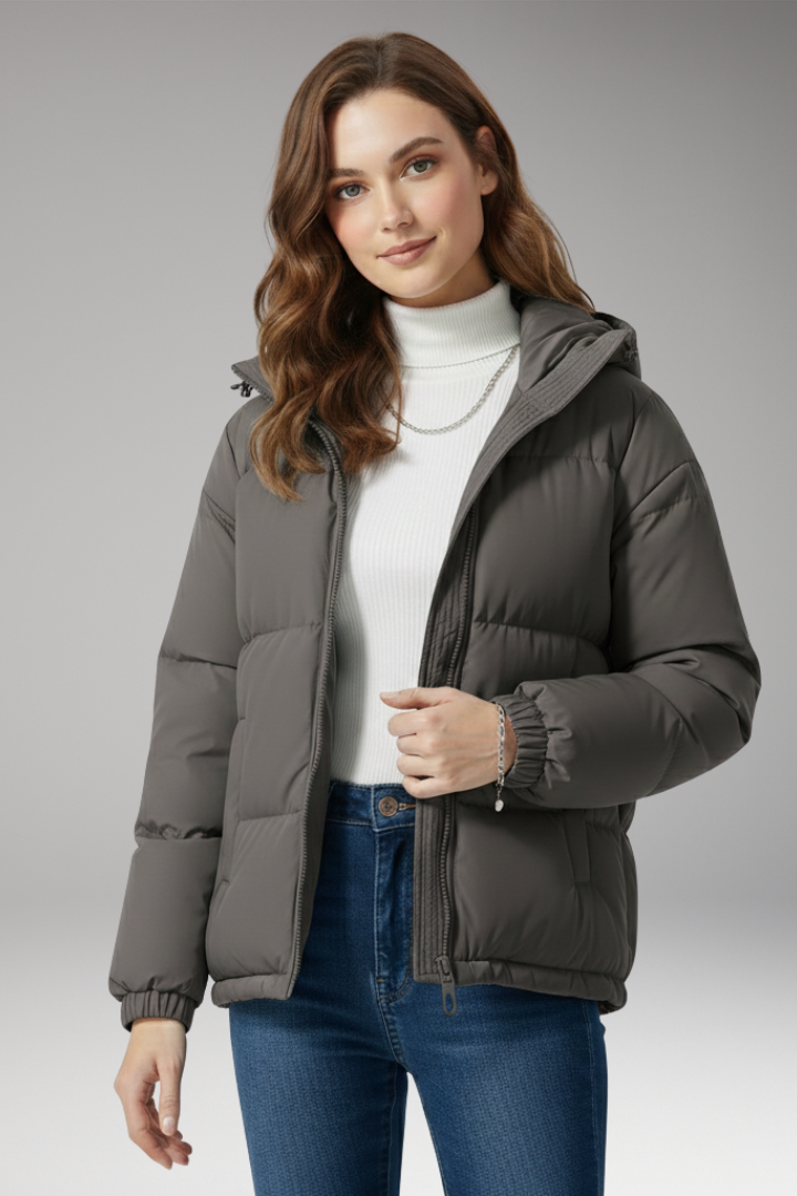 Women’s Jacket with Hood and Stitched Surface
