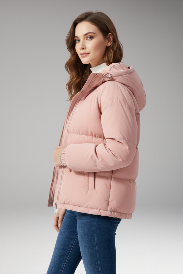 Women’s Jacket with Hood and Stitched Surface