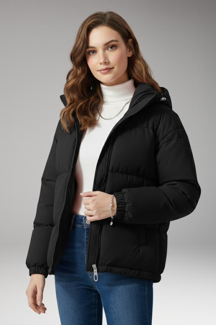Women’s Jacket with Hood and Stitched Surface