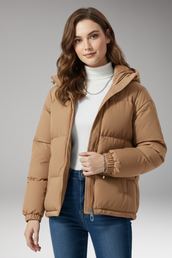Women’s Jacket with Hood and Stitched Surface