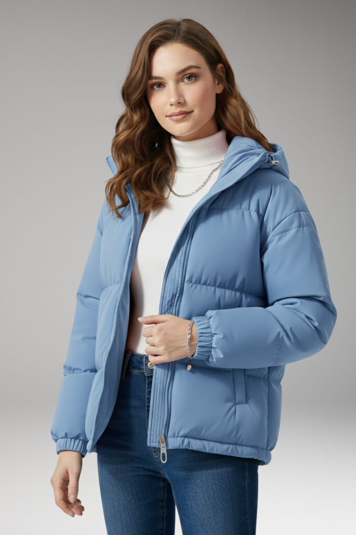 Women’s Jacket with Hood and Stitched Surface