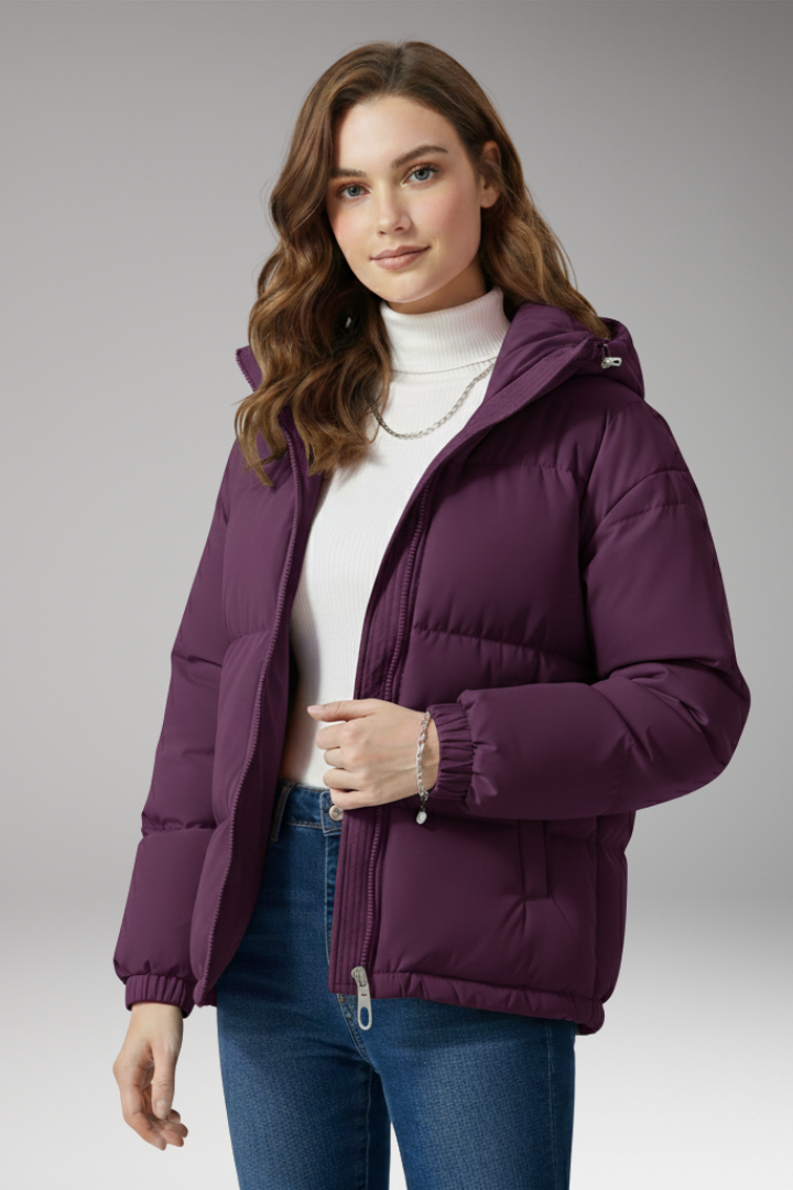 Women’s Jacket with Hood and Stitched Surface