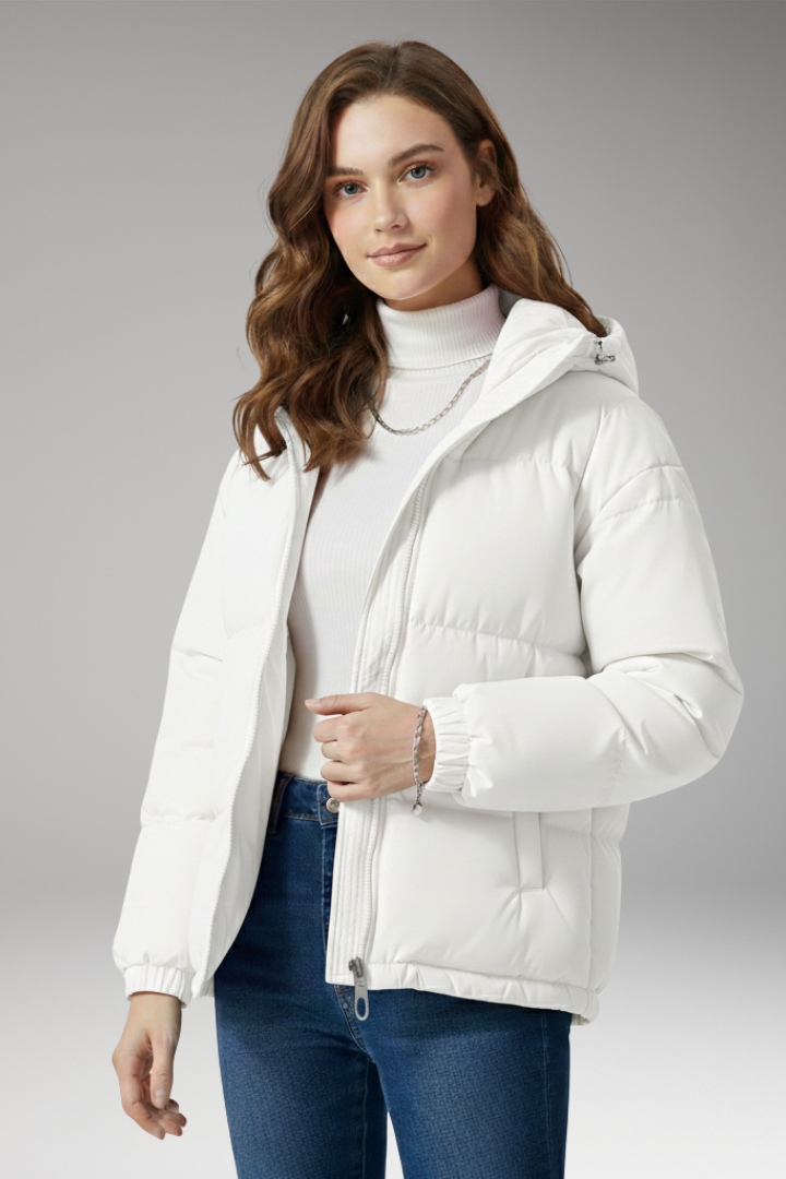 Women’s Jacket with Hood and Stitched Surface