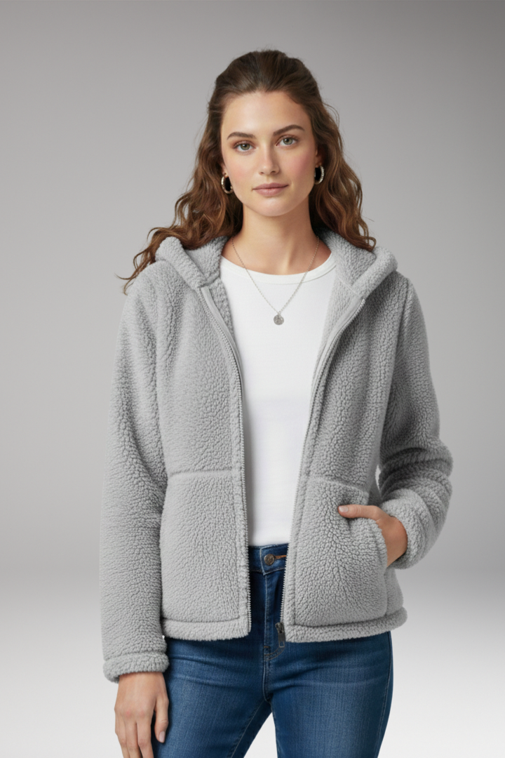 Women’s Jacket with Hooded Neckline and Long Sleeves