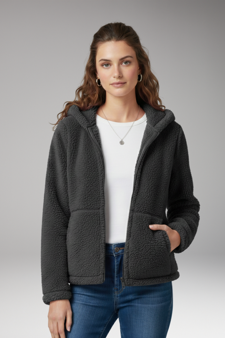 Women’s Jacket with Hooded Neckline and Long Sleeves