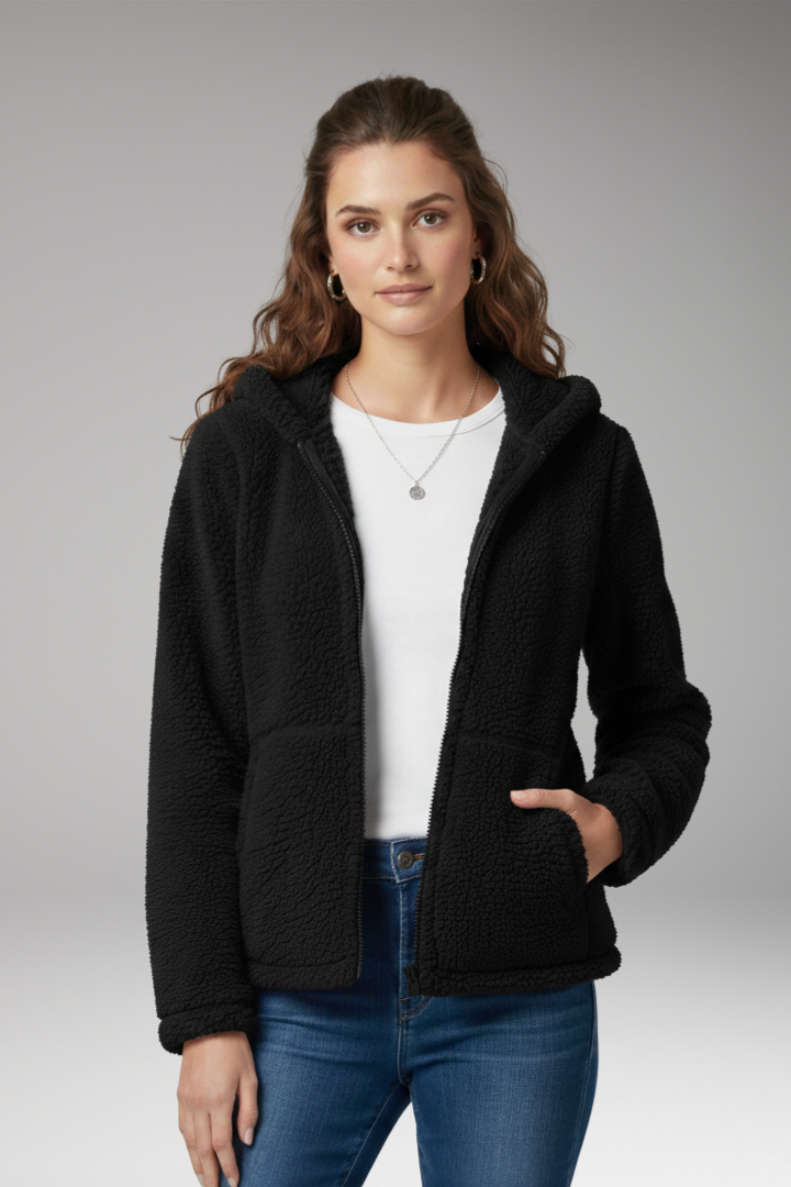 Women’s Jacket with Hooded Neckline and Long Sleeves