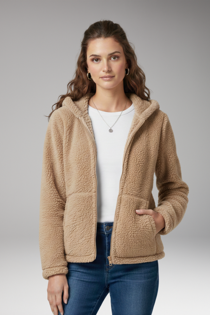 Women’s Jacket with Hooded Neckline and Long Sleeves