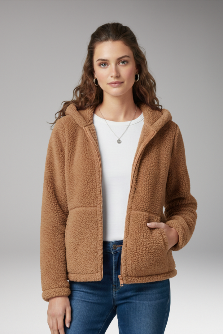 Women’s Jacket with Hooded Neckline and Long Sleeves