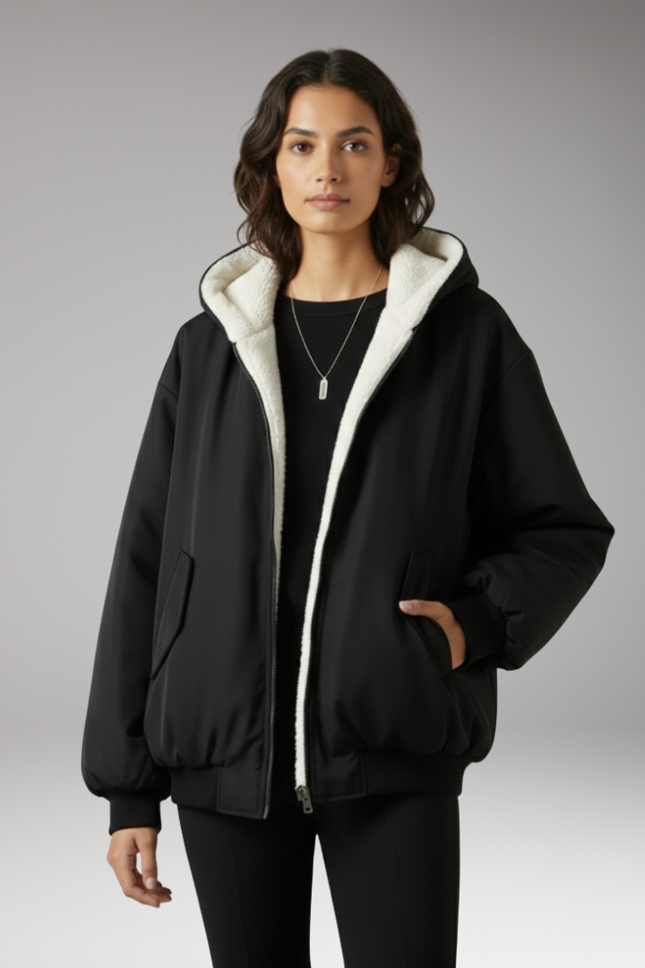 Women's Jacket with Lined Hood and Zip Closure