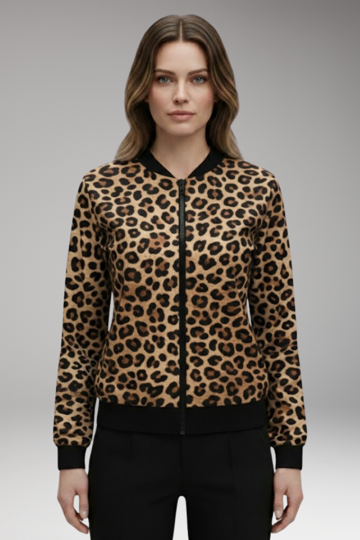 Women’s Jacket with Patterned Surface and Ribbed Trim