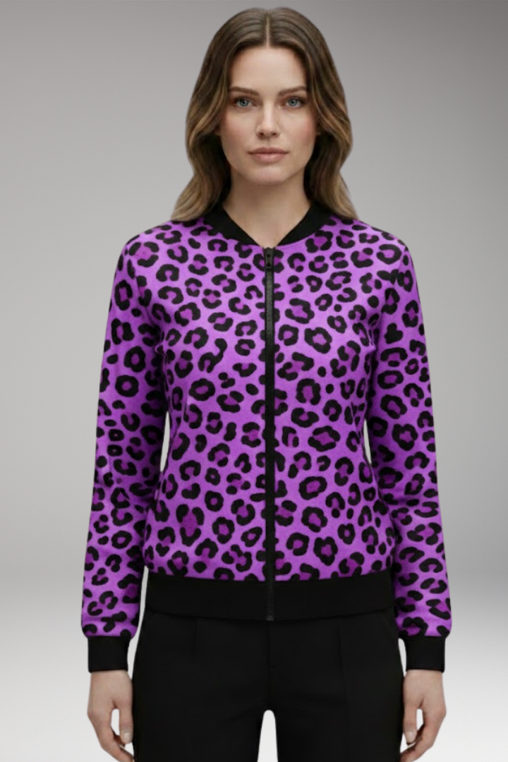 Women’s Jacket with Patterned Surface and Ribbed Trim