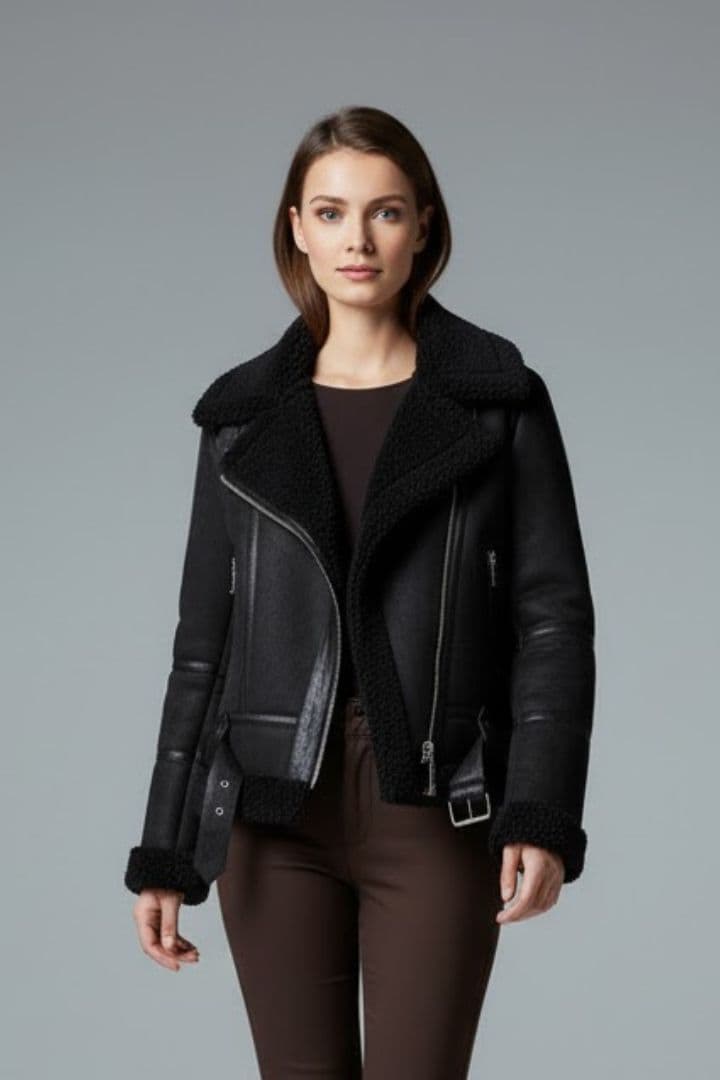 Women’s Jacket with Sherpa Lining and Zip Closure