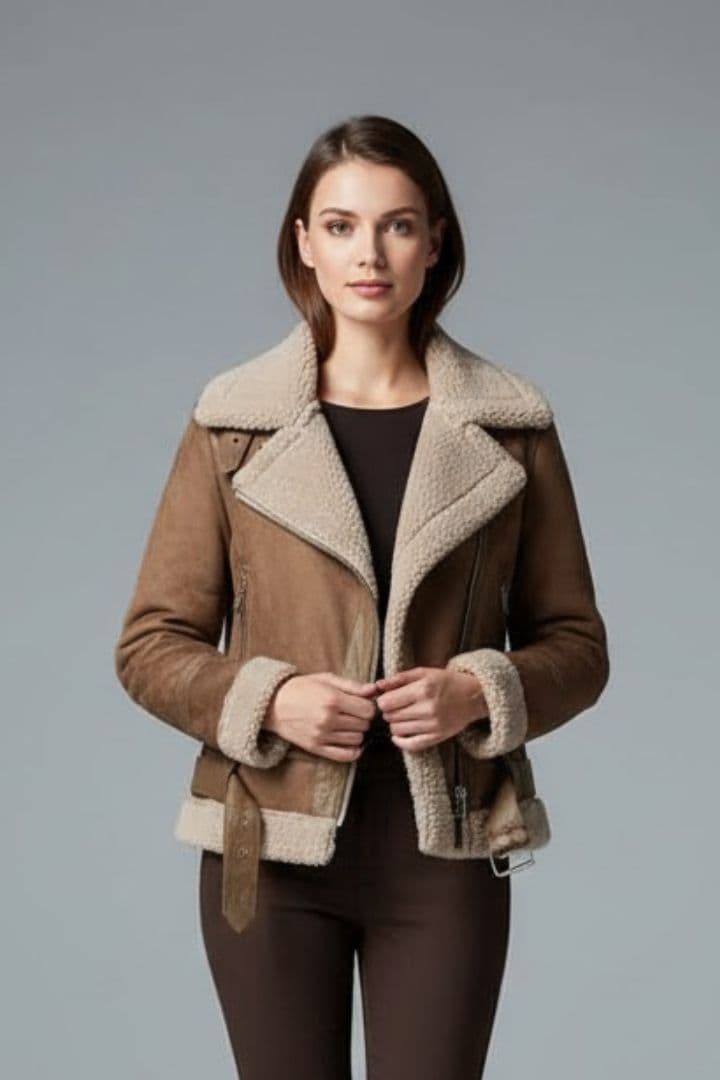 Women’s Jacket with Sherpa Lining and Zip Closure