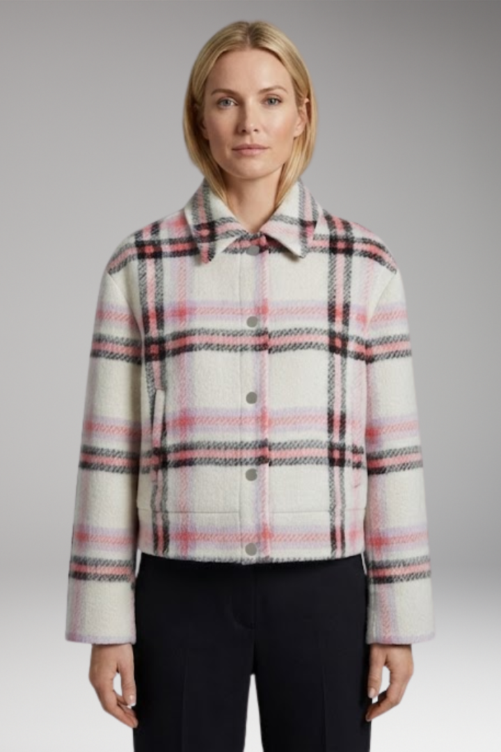 Women’s Jacket with Snap Closure and Checked Surface