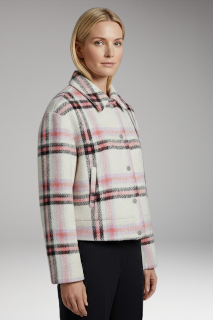 Women’s Jacket with Snap Closure and Checked Surface