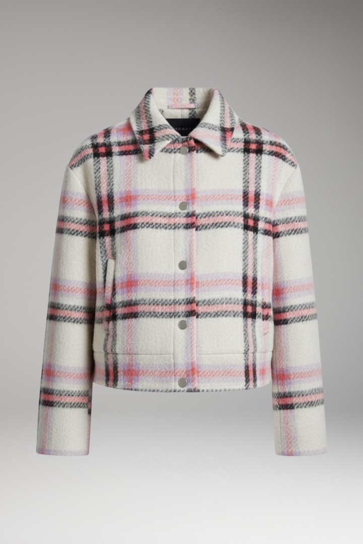 Women’s Jacket with Snap Closure and Checked Surface