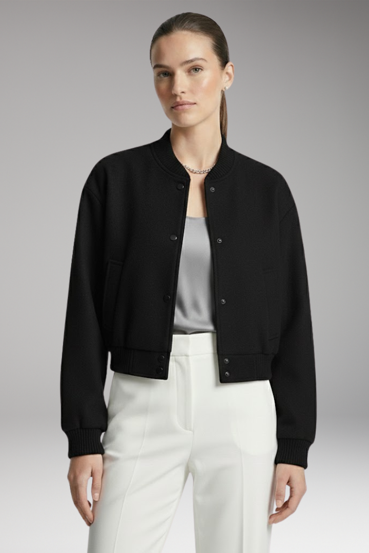 Women’s Jacket with Snap Closure and Cropped Hem