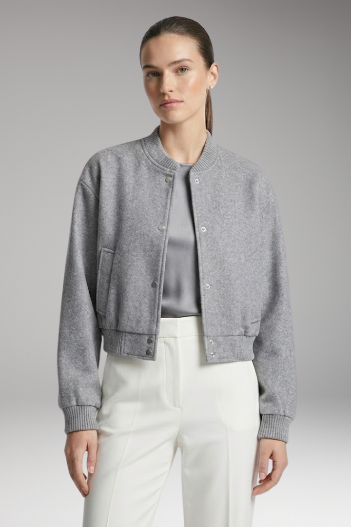 Women’s Jacket with Snap Closure and Cropped Hem