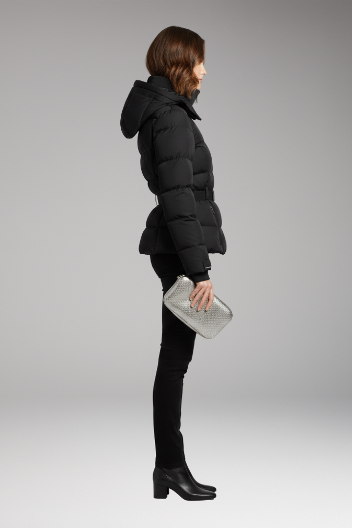Women’s Jacket with Stand-Up Collar and Belted Waist