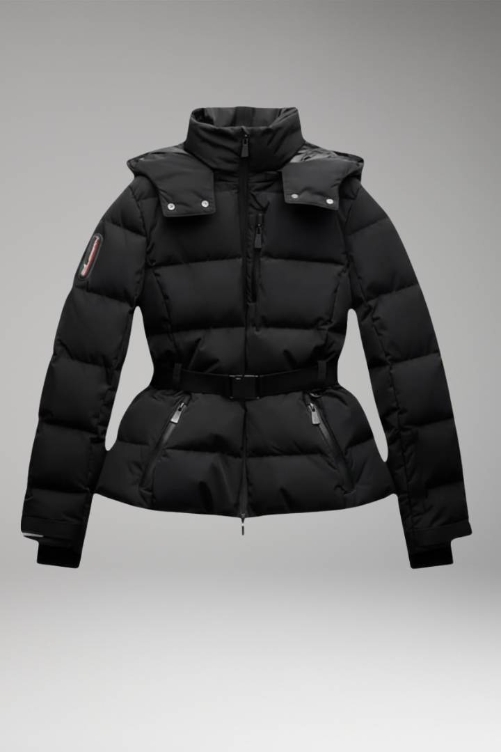 Women’s Jacket with Stand-Up Collar and Belted Waist