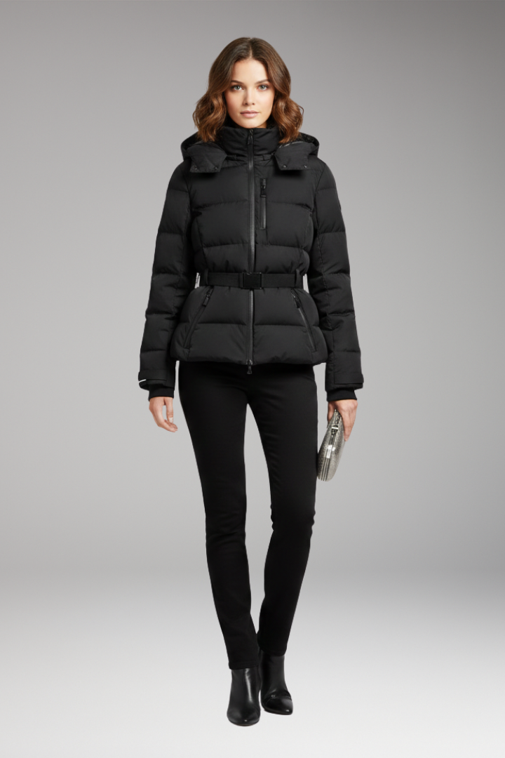 Women’s Jacket with Stand-Up Collar and Belted Waist