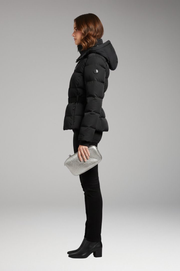 Women’s Jacket with Stand-Up Collar and Belted Waist
