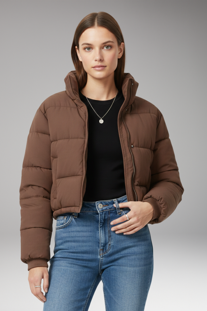 Women’s Jacket with Zipper and Quilted Sleeves