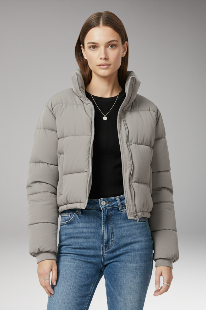Women’s Jacket with Zipper and Quilted Sleeves