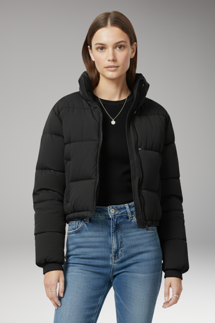 Women’s Jacket with Zipper and Quilted Sleeves