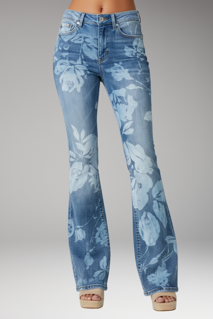 Women’s Jeans with Floral Pattern and Straight-Leg Design