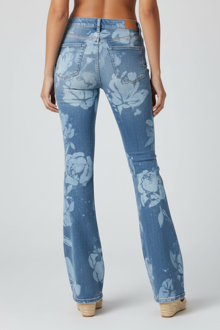 Women’s Jeans with Floral Pattern and Straight-Leg Design
