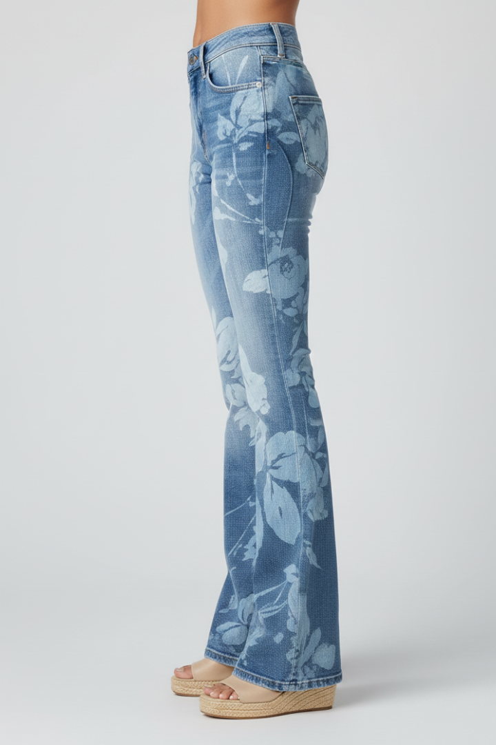 Women’s Jeans with Floral Pattern and Straight-Leg Design