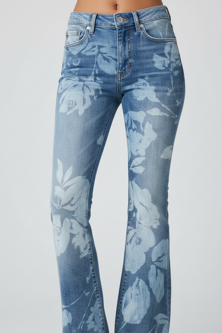 Women’s Jeans with Floral Pattern and Straight-Leg Design